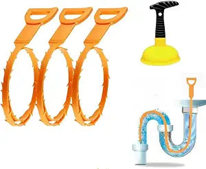 Sink Plunger with 3 Drain Clog Remover Tools  Compact Manual Plunger and Flexible Drain Snakes for Unclogging Bathroom, Kitchen, and Shower Drains