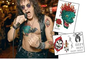 Sabbath Rock Legend 80s Heavy Metal Icons Fake Tattoos: Knuckles, Blue Dragon, Sharonï¿½ï¿½ï¿½s Rose & Mumï¿½ï¿½ï¿½s Sword ï¿½ï