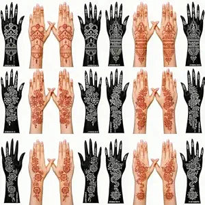 12 Sheets Henna Stencils Kit for Hand Forearm Glitter Airbrush DIY Tattooing Template, Indian Temporary Tattoo Stickers Mehndi Stencils for Hand Body Art