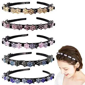 5 Pieces Flower Crystal Hair Band for Women Hairpin Headbands Double Layer Twist Plait Headband with Clips Hollow Woven Headband Hair Accessories for Women Girls