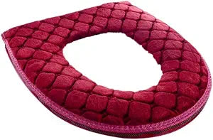 Soft Toilet Seat Cushion Washable and Comfortable Toilet Seat Cover Pads Reusable Thicker Warmer Cover Pads with Zipper (Red)