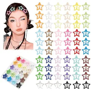 80Pcs Y2K Star Hair Clips - Colorful Metal Snap Hair Barrettes for Women Girls Non-Slip Cute Star Hair Accessories for Daily Party