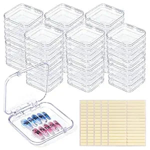 64 Pcs Acrylic Press On Nail Storage Box with Adhesive Double Sided Tape
