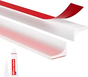 Shower Threshold Water Dam, Silicone Sealant Included, Collapsible Self-Adhesive Shower Barrier, Shower Door Bottom Seal Strip Shower Splash Guard for Bathroom (Transparent, Length: 39'')