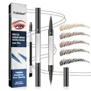 Dual-Tip Liquid Brow Pen,1&2 Prongs,Brows,Liner,Beard & Hairline(3#Dark Brown)