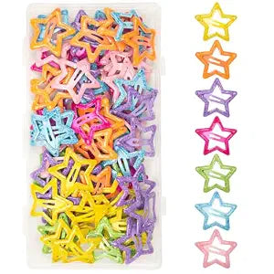 ELANE 70 Pcs Glitter Star Snap Hair Clips for Women Girl,Cute Hair Barrettes for Women Fine Thin Hair Accessories DIY (Mixed Colors)