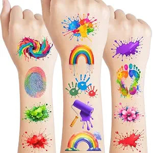 Painting Art Temporary Tattoos For Kids, Colorful Party Favors