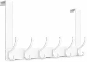 Over The Door Hooks Hanger with Extended Arms, Fit 1 3/8" Door, F7U, Towel Rack Organizer Holder - Glossy White