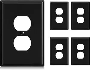 ELEGRP Large Size 1-Gang Duplex Electric Outlet Cover Wall Plate, Unbreakable Polycarbonate, UL Listed, Color-matched Screws Included (5 Pack, Glossy Black)