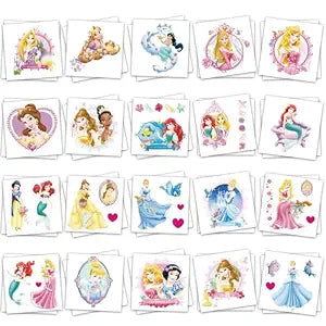 40 Sheets Cartoon Princess Temporary Tattoos Birthday Themed Party Supplies Decoration Favors Cartoon Cute Princess Sticker for Kids Girls Home Activity Class Prizes Carnival Christmas Rewards