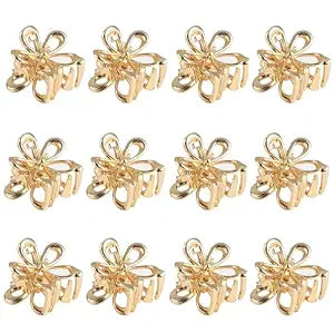 Gold Small Flower Hair Clips for Women, Cute Mini Tiny Little Sparkling Metal Flower Sweet Artificial Bangs Nonslip Hair Claw Clips Decorative (Gold)