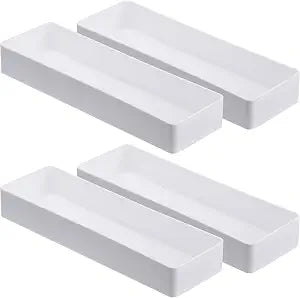 Teling 4 Pack Stackable Drawer Organizer 9.5 x 3 x 1.4 Inch, Shallow, White