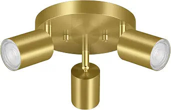 3 Light Track Lighting Fixtures Ceiling, Gold Round Directional Ceiling Spotlight, GU10 Flush Mount Track Fixture, Adjustable Modern LED Ceiling Lights for Kitchen/Living Room, Bulb Not Included