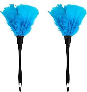 Turkey Feather Dusters for Car Blinds Kitchen Keyboard Office, Eco-Friendly Reusable 2 pcs Blue