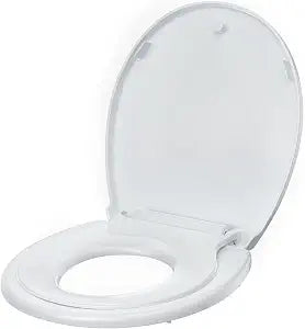Round Toilet Seat with Toddler Seat Built In, Quick-Attach Hardware with Grip-Tight Bumpers, Quick-Release Design,Slow-Close Toilet Seat, Full Flat White