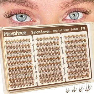 Brown Lash Clusters 8-14MM Wispy Natural Eyelash Extensions 216Pcs Short Dark Brown Cluster Lash Extensions C Curve Brown Band For Daily Wear, Natural Enhancement, Easy to Apply (Flit)