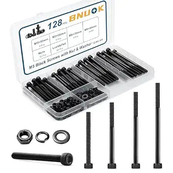 128 PCS M5 Screws Assortment Kit, 12.9 Grade Alloy Steel M5 Bolts Kit, M5x 50/60/70/80mm, Hex Socket Head Cap Screws Bolts Nuts Washers Set
