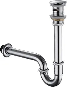 Sink Stopper U Trap Set, Brass Construction U-Shape 1-1/4 inch Slip Inlet Drain, Sink Drain Stopper Set w/Overflow, US/CA Standard, Pls Measure ur Sink Hole Size Before Order, Brushed Chrome