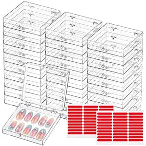 Landhoow 15 Pcs Press on Nail Box, Acrylic Display Case,Clear