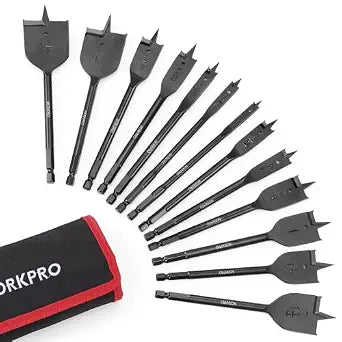 WORKPRO 13-Piece Spade Drill Bit Set, 1/4" to 1-1/2", Black