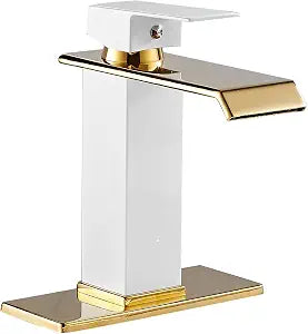 Bathroom Faucet White Gold Waterfall Vanity Sink Faucet Single Handle Hole