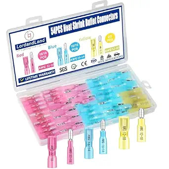 54PCS Heat Shrink Bullet Wire Connectors Kit 22-10AWG Waterproof Bullet connectors Heat Shrink Female&Male Connector for Automotive Boat Stereo Industrial Equipment