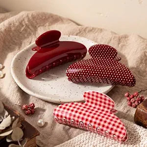 3 Pack 4.2 Inch Red Colors Large Acrylic Claw Clips, Strong Hold Hair Claw Cute Hair Clips Barrettes for Thick Thin Hair