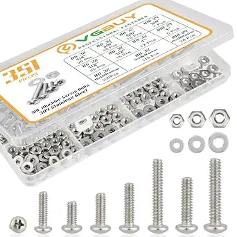 VGBUY 351Pcs Machine Screws Nuts and Bolts Assortment Kit, # 6-32# 8-32# 10-24 Phillips Pan Head Assorted 304 Stainless Steel Bolts Nuts Flat Washers Bolts with Case