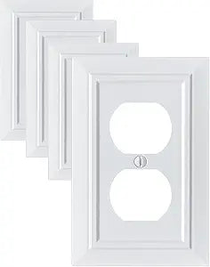 Classic Architecture Wall Plates,Light Switch covers, Electrical Outlet Covers, Duplex receptacle wall plates,Mid Size Bamboo Fiber Material Switch plates Pure White (1 Gang Duplex 4PK)