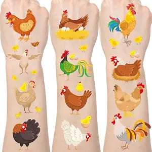 Chicken Temporary Tattoos Stickers - 200+ Chicken Birthday Decorations Favors Supplies Funny Rooster Hen Tattoo Temporary Gifts for Kids Adults Farm Animals Party Decor Prizes Rewards
