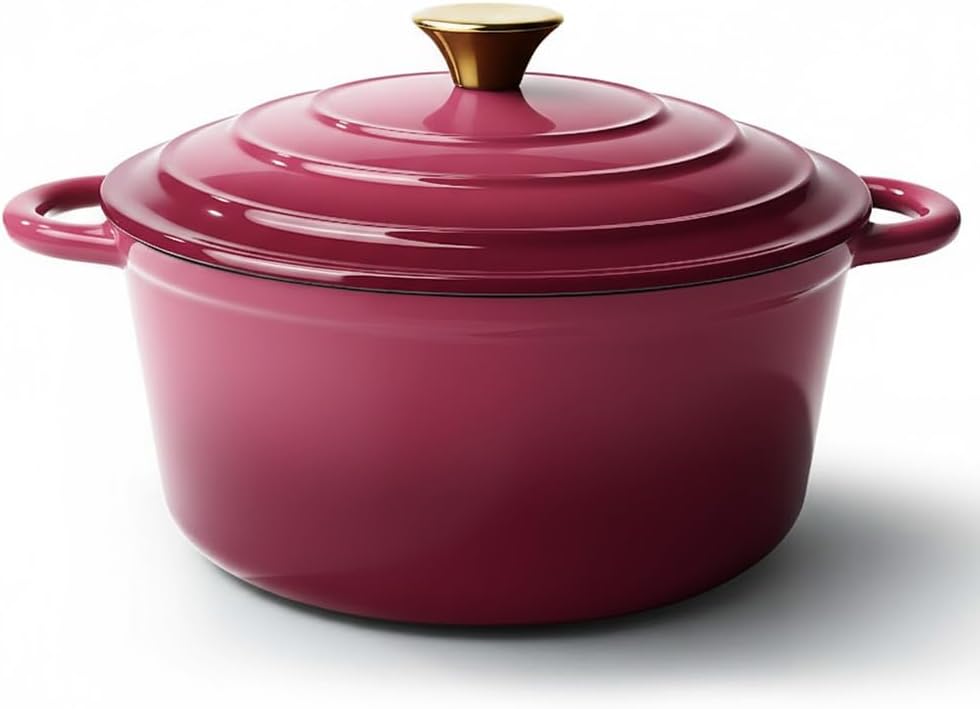 Vintage Style 6 Quart Dutch Oven Pot with Lid, Non Stick Enameled Cast Iron Dutch Oven for Bread Baking, Heavy-Duty, Oven Safe Ceramic Cookware Up to 500F for Baking, Braising, Stews, Roasting, Rose