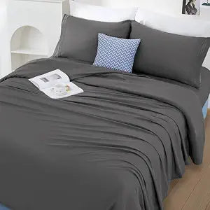 Lightweight Super Soft Microfiber Sheet Set 4pcs Bedding Sets 1800 TC Sheet Set Fitted Sheet Deep Pocket Up to 16" Breathable (Queen Dark Gray)
