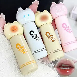 4PCS Cute Cat Jelly Lip Glaze Plumping Lip Gloss, Korean Lip Stain Long Lasting, Non-Sticky, Lip Tint Hydrating Natural Lipstick for Women