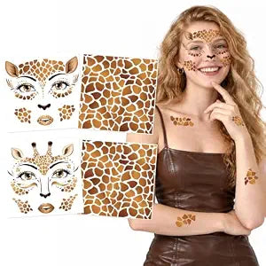 HOWAF 4 Sheets Halloween Giraffe Face Temporary Tattoos
