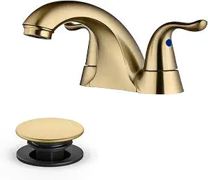Brushed Gold Bathroom Sink Faucet 3 Hole 4 Inch for Sink 4'' Two Handle Centerset RV Vanity Faucet with Pop-up Drain, Made of Heavy-Duty Thickened Zinc and Metal (Gold)