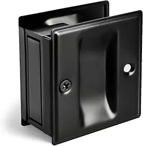HOMOTEK Passage Sliding Door Pull Black Without Switch Plate- Replace Old Or Damaged Pocket Door Pull Quickly and Easily, 2-3/4x2-1/2, for 1-3/8 Thickness