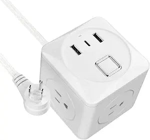 HITRENDS Cube Power Strip with 2 USBA & 1 USBC, 6FT Braided Cord