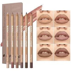Beauty Glazed 6pcs Nude Brown Lip Liner Makeup Set - Waterproof & Smudge-Proof Matte Pencil, Long-Lasting & Durable, Smooth & Easy Glide, Non-Smudge, Contouring, Filling & Layering (NUDE-BROWN Set)