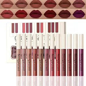 12Pcs Matte Liquid Lipstick Set, Dark Bright Red 24-hour Lip Gloss Kit Long-Lasting Waterproof Lip Stain Non-Stick Cup Not Lipgloss Set for Women
