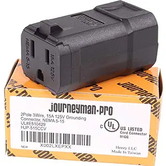 Journeyman-Pro 515CCV Clamshell 15 Amp 120-125 Volt, NEMA 5-15R, 2Pole 3Wire, Straight Blade, Female Connector Plug Replacement Cord Outlet, Commercial Grade PVC Black (1)