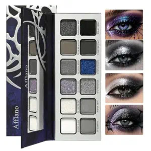 Goth Smokey Eyeshadow Palette, Black Grey Silver Matte Glitter Eye Shadow