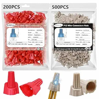700 PCS Winged Wire Nuts P12 and P13 Insulated Insert Electrical Wire Nuts with Spring Twist-On Easy Screw On Type Wire Connectors Winged Electrical Wire End Terminals Caps for Quick Connect