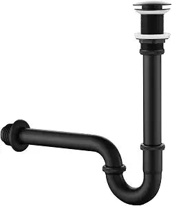 Bathroom Sink Stopper Set Bottle Trap, SUS304 1-1/4 inch Slip Inlet Drain Complete Kit, Lavatory Sink Stopper Set NO Overflow, General US/CA Standard, Matte Black