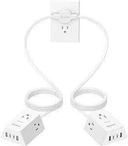 12FT Twin Flat Extension Cord USB C 20W,Split Extension Cord Flat Wall Plug