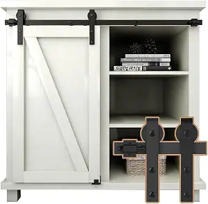 4FT Super Mini Sliding Barn Door Hardware Kit for Single Door TV Stands Small Cabinets, J-Shaped Hanger (No Cabinet)