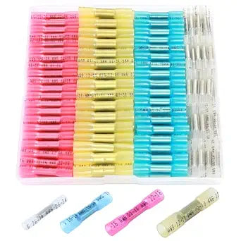 140PCS Heat Shrink Butt Wire Connectors 26-10 AWG, Insulated Waterproof Electrical Wire Connectors Automotive Marine Grade Wire Crimp Terminals Butt Splices, Ideal for Boat, Truck
