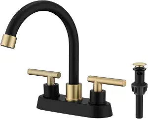 Bathroom Faucet Black and Gold, 2 Handle 4 Inch Centerset