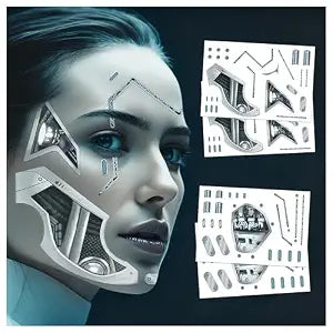 4ï¿½ï¿½ï¿½ï¿½ï¿½ï¿½Death Metal Cyborg Temporary Tattooï¿½ï¿½ï¿½ï¿½ï¿½ï¿½ï¿½ï¿½ï¿½Cyberpunk Costume Face Tattoos,Robot Costume Hall