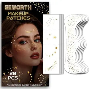 Glitter Freckles, 28PCS Gold Speckles Face Tattoo, Temporary Tattoos Sparkle Stickers Glow Up for Women, Body Face Glitter for Girls Kids, Waterproof, Long-Lasting Makeup Patches, Mardi Gras Outfits