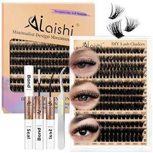 Lash Clusters Kit, DIY Cluster Eyelash Extensions 9ï¿½ï¿½ï¿½ï¿½ï¿½ï¿½ï¿½ï¿½ï¿½16mm, 60D+80D+100D, 224pcs Fluffy D Curl Natural Lashes with Bond & Seal,Tweezers,Brush,Fake Cat